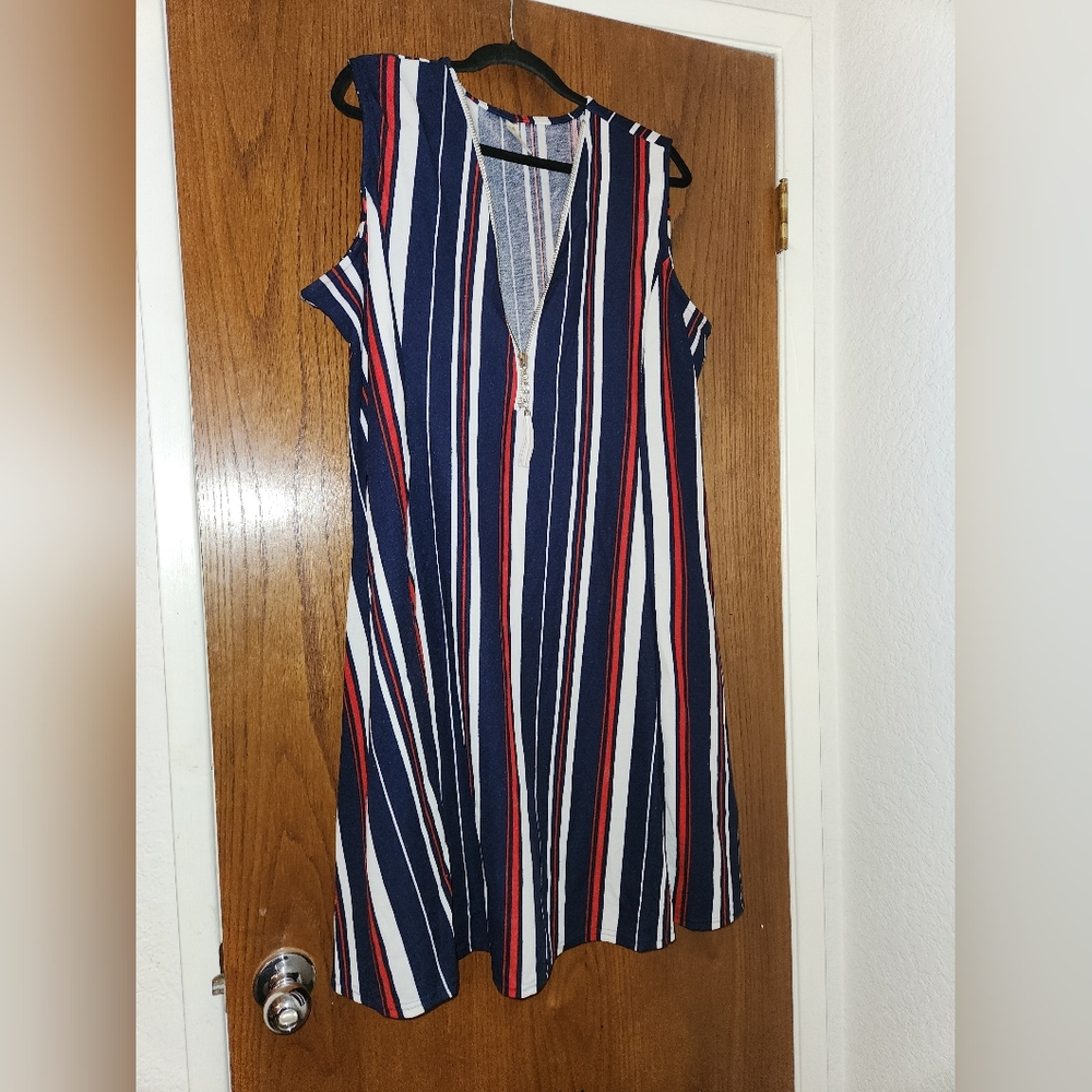 White, Red, & Blue Stripped Dress 3XL